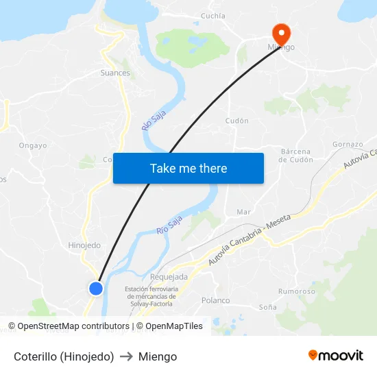Coterillo (Hinojedo) to Miengo map