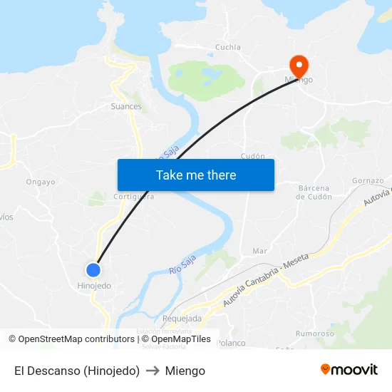El Descanso (Hinojedo) to Miengo map