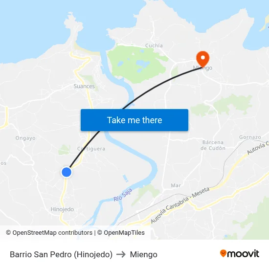 Barrio San Pedro (Hinojedo) to Miengo map