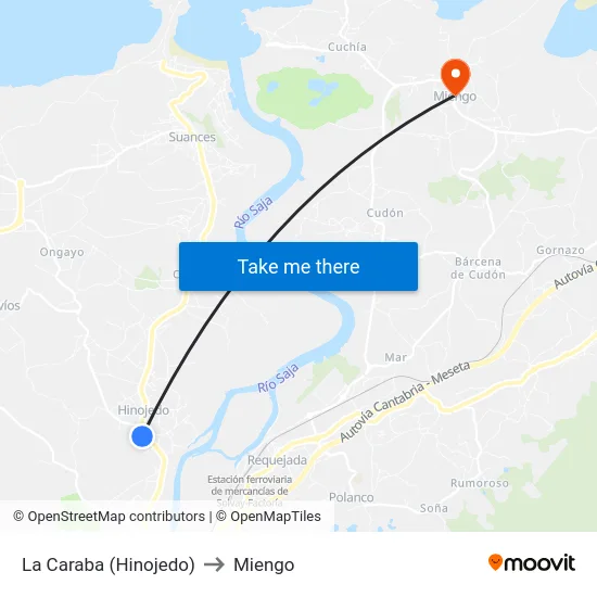 La Caraba (Hinojedo) to Miengo map