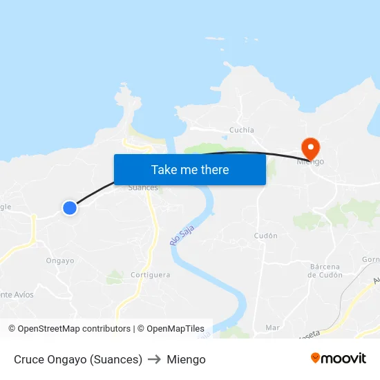 Cruce Ongayo (Suances) to Miengo map
