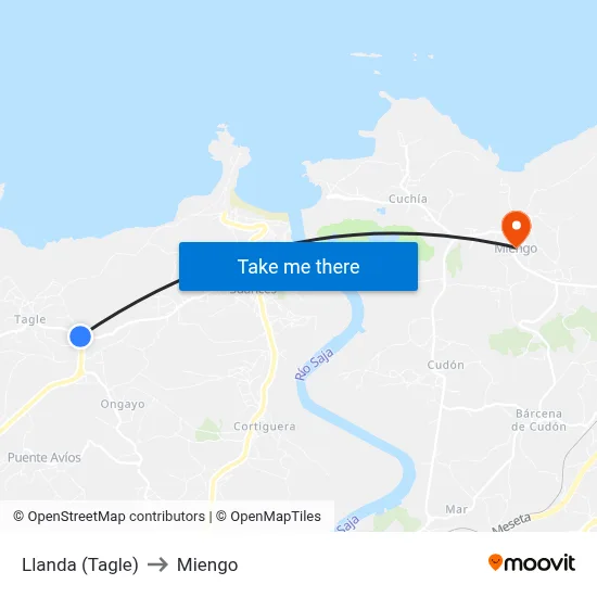 Llanda (Tagle) to Miengo map