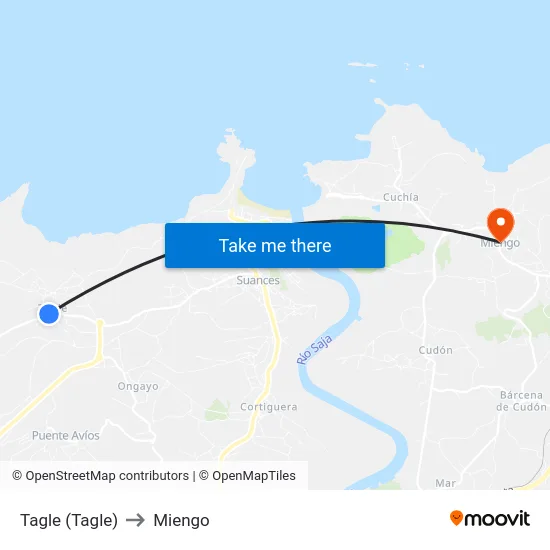 Tagle (Tagle) to Miengo map