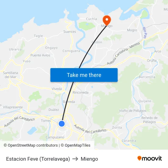 Estacion Feve (Torrelavega) to Miengo map