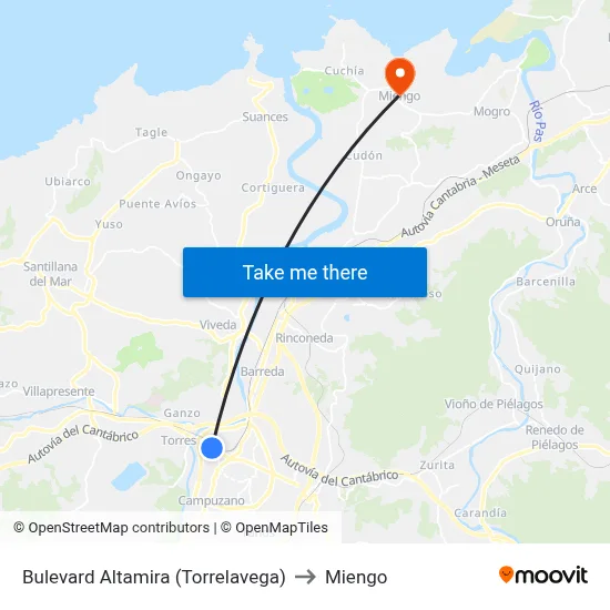 Bulevard Altamira (Torrelavega) to Miengo map