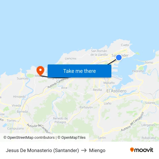Jesus De Monasterio  (Santander) to Miengo map
