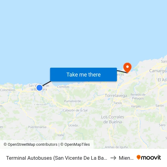 Terminal Autobuses (San Vicente De La Barquera) to Miengo map