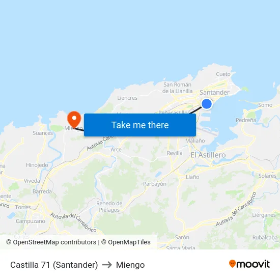 Castilla 71 (Santander) to Miengo map