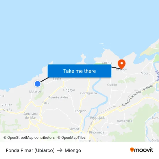 Fonda Fimar (Ubiarco) to Miengo map