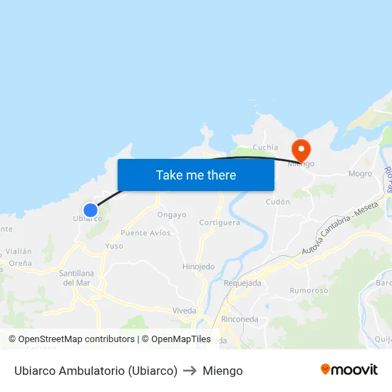 Ubiarco Ambulatorio (Ubiarco) to Miengo map