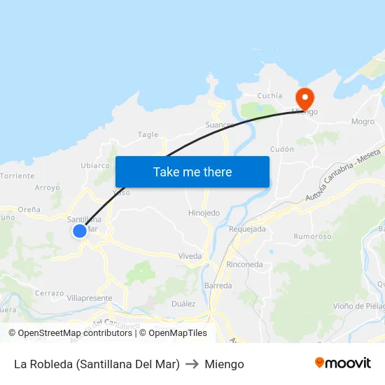 La Robleda (Santillana Del Mar) to Miengo map