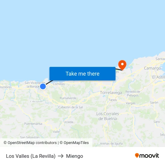 Los Valles (La Revilla) to Miengo map