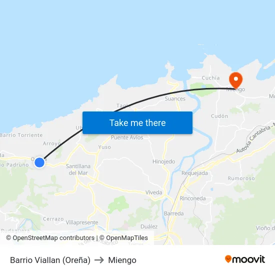 Barrio Viallan (Oreña) to Miengo map