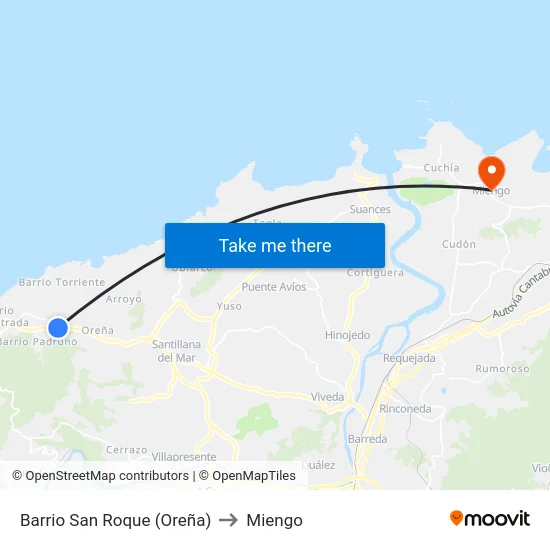 Barrio San Roque (Oreña) to Miengo map