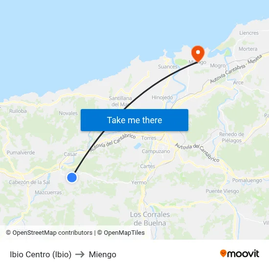 Ibio Centro (Ibio) to Miengo map