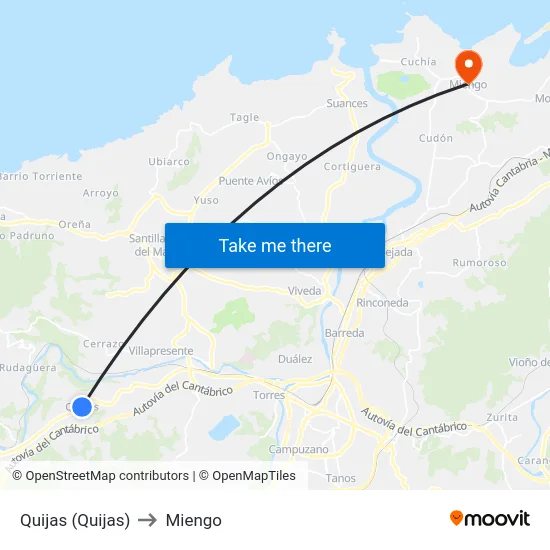 Quijas (Quijas) to Miengo map
