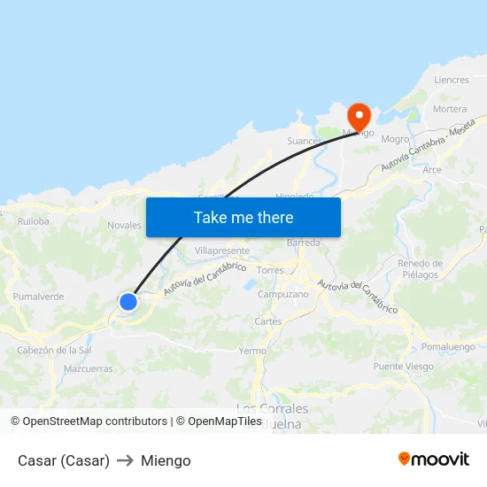 Casar (Casar) to Miengo map