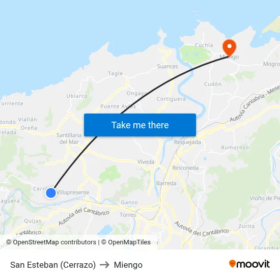 San Esteban (Cerrazo) to Miengo map
