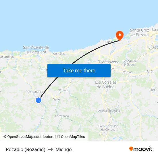 Rozadio (Rozadio) to Miengo map