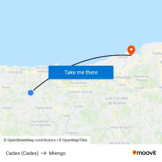 Cades (Cades) to Miengo map