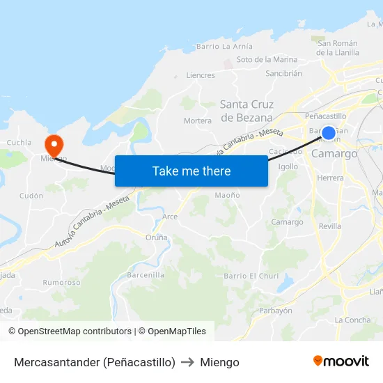 Mercasantander (Peñacastillo) to Miengo map