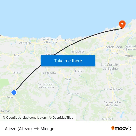Aliezo (Aliezo) to Miengo map