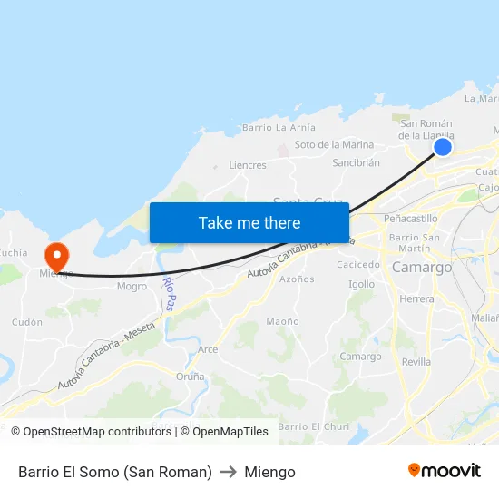Barrio El Somo (San Roman) to Miengo map