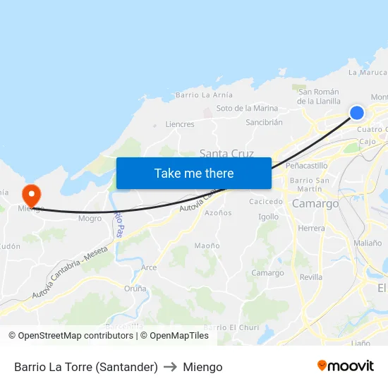 Barrio La Torre (Santander) to Miengo map