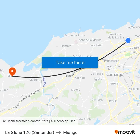 La Gloria 120 (Santander) to Miengo map