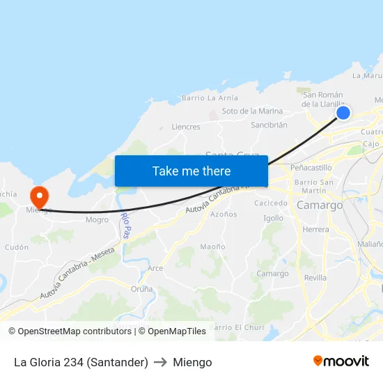 La Gloria 234 (Santander) to Miengo map