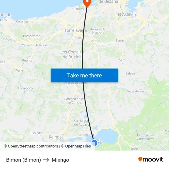 Bimon (Bimon) to Miengo map
