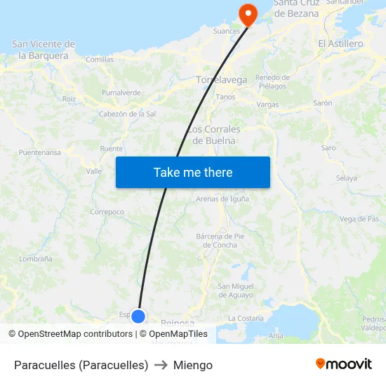 Paracuelles (Paracuelles) to Miengo map