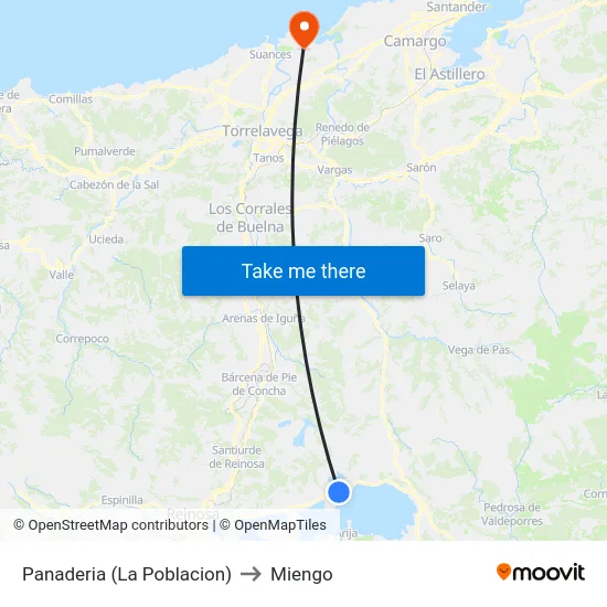 Panaderia (La Poblacion) to Miengo map