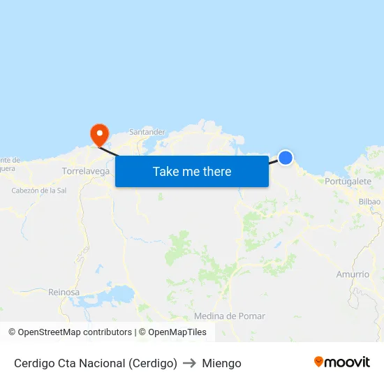 Cerdigo Cta Nacional (Cerdigo) to Miengo map