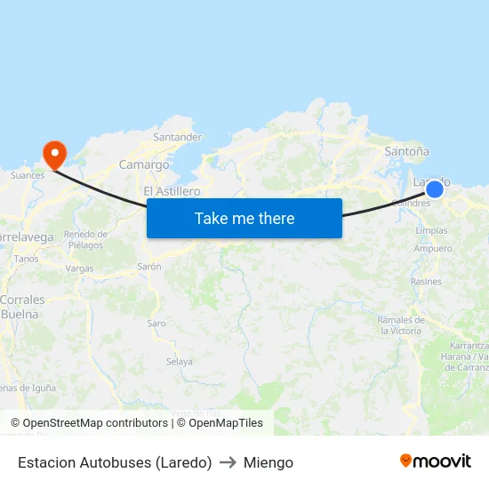 Estacion Autobuses (Laredo) to Miengo map