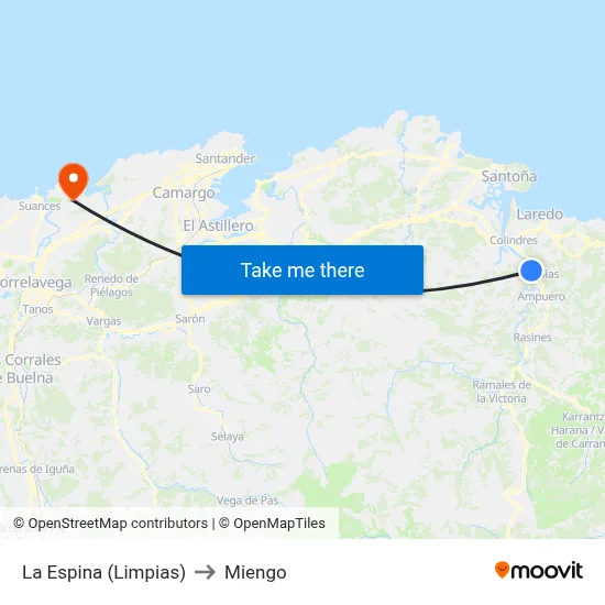 La Espina (Limpias) to Miengo map