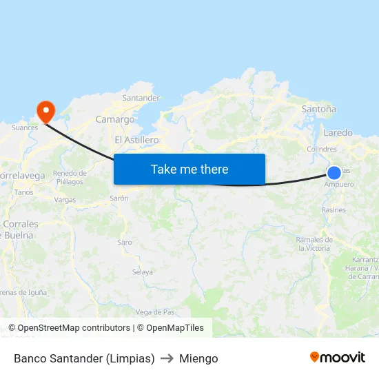 Banco Santander (Limpias) to Miengo map