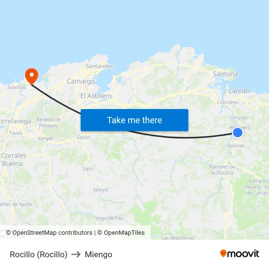 Rocillo (Rocillo) to Miengo map