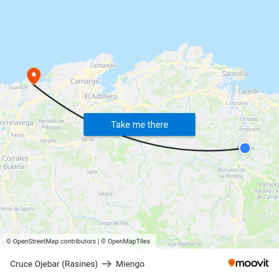 Cruce Ojebar (Rasines) to Miengo map