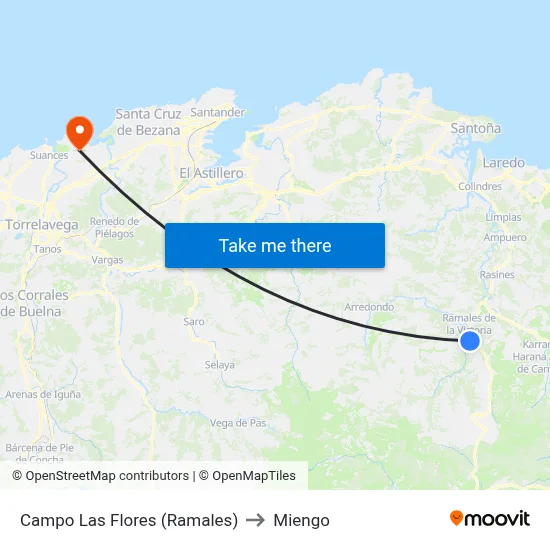 Campo Las Flores (Ramales) to Miengo map