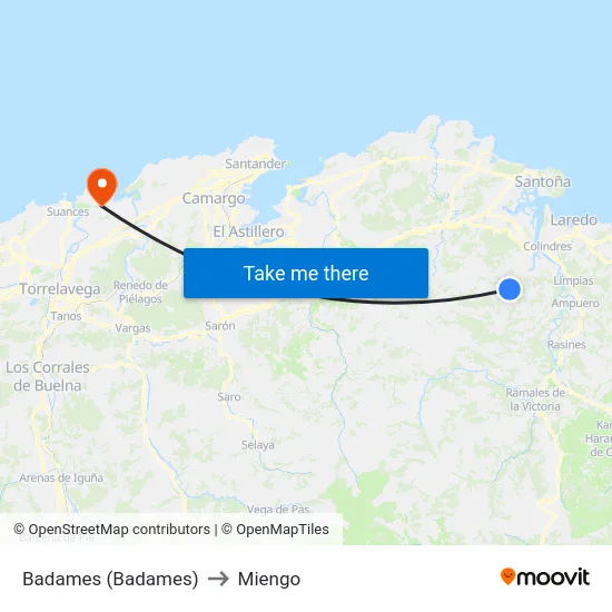 Badames (Badames) to Miengo map