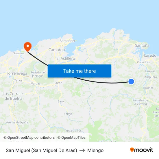 San Miguel (San Miguel De Aras) to Miengo map