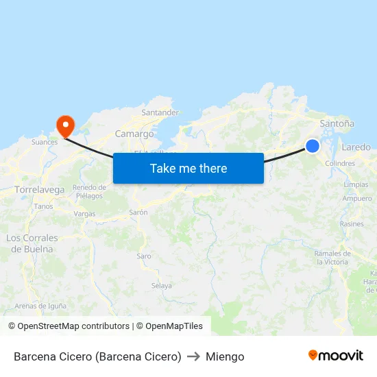 Barcena Cicero (Barcena Cicero) to Miengo map