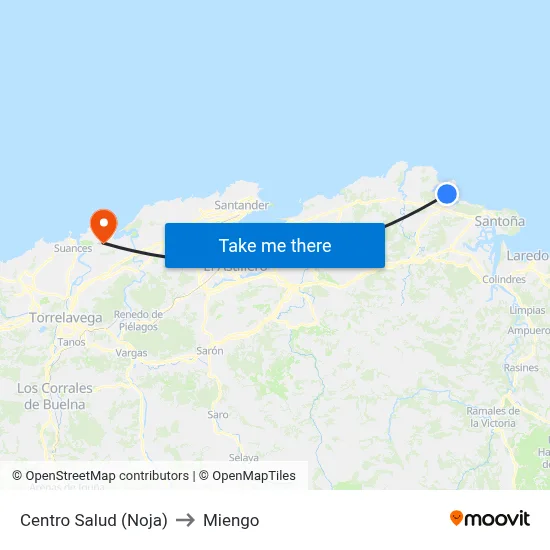 Centro Salud (Noja) to Miengo map