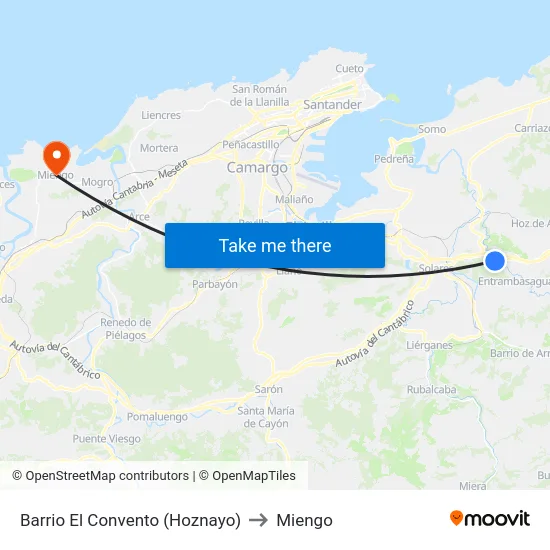 Barrio El Convento (Hoznayo) to Miengo map
