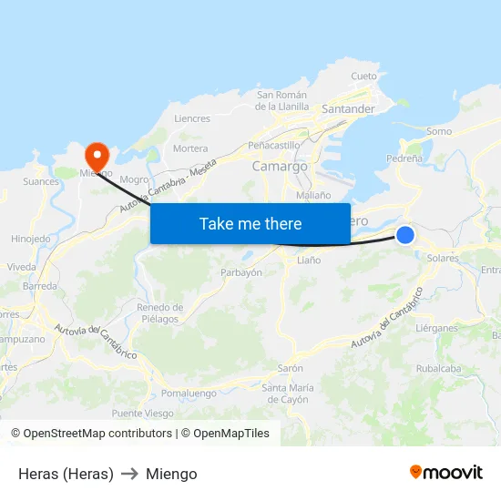 Heras (Heras) to Miengo map