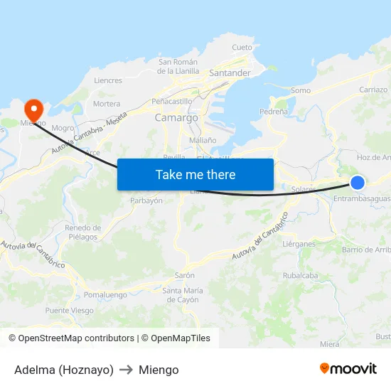 Adelma (Hoznayo) to Miengo map