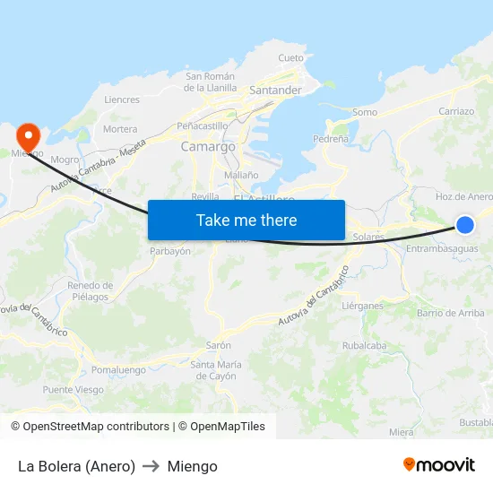 La Bolera (Anero) to Miengo map