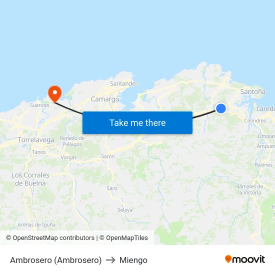 Ambrosero (Ambrosero) to Miengo map