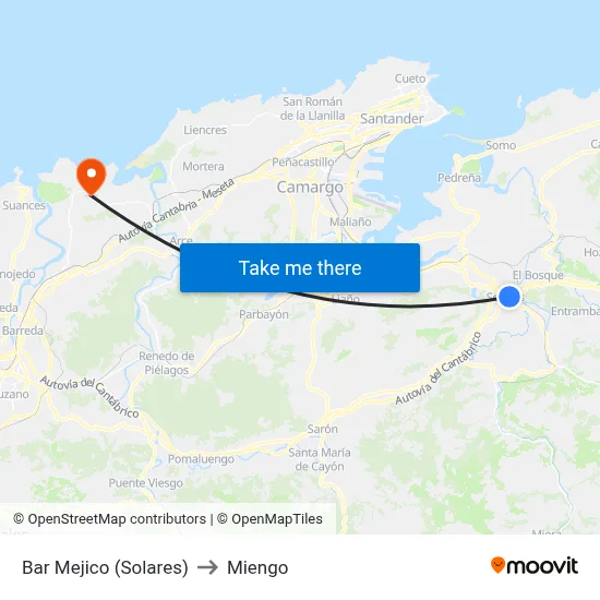 Bar Mejico (Solares) to Miengo map